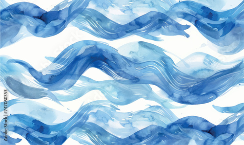 watercolor pattern sea wave: gentle waves depicted with shades of blue and white layered on top of each other, creating a sense of movement and calmness