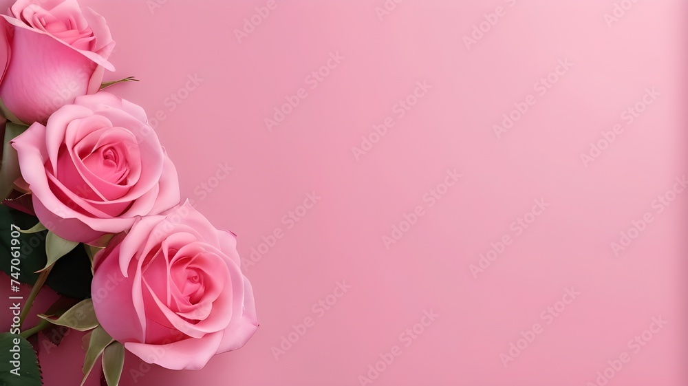 Pink Roses And Pink Invitation Card With Copyspace.Generative AI Pink Roses And Pink Invitation Card With Copyspace.Generative AI