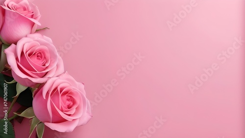 Pink Roses And Pink Invitation Card With Copyspace.Generative AI