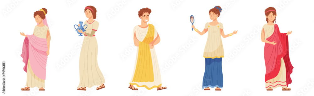 Ancient Roman People Character in Traditional Garment Vector Set Ancient Roman People Character in Traditional Garment Vector Set