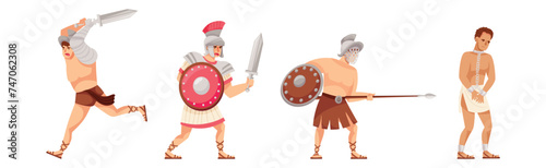 Ancient Roman People Character in Traditional Garment Vector Set
