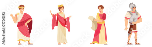 Ancient Roman People Character in Traditional Garment Vector Set