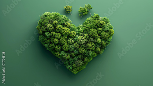 A heart-shaped formation of lush green trees symbolizing love for the environment.