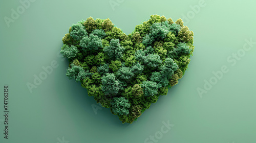 A heart-shaped formation of lush green trees symbolizing love for the environment.