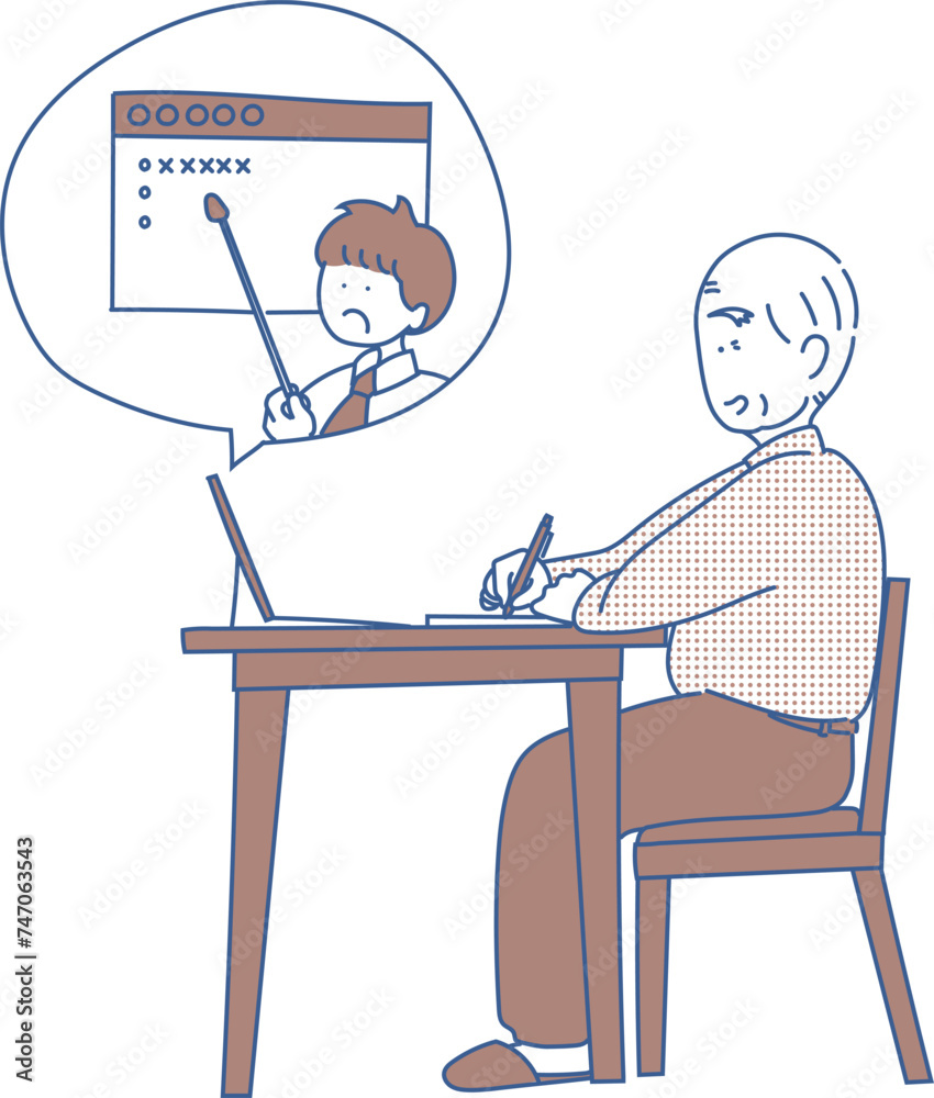 オンラインで勉強するお年寄り オンラインで勉強するお年寄り