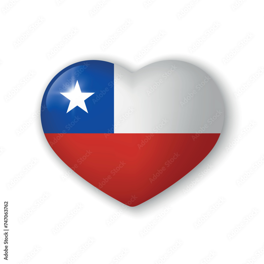 3d heart with flag of Chile. Realistic vector element on white background with shadow. 3d heart with flag of Chile. Realistic vector element on white background with shadow.