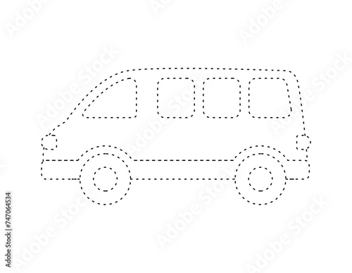 dashed van for coloring book template, van car illustration for kid worksheet printable