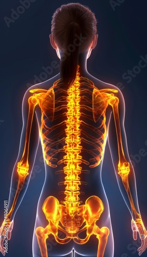 Close up of woman s highlighted spine in pain, experiencing discomfort at home setting