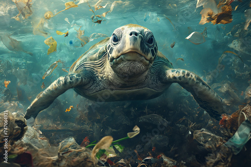 Marine animals that must face environmental disasters Garbage and plastic in the sea © VRAYVENUS