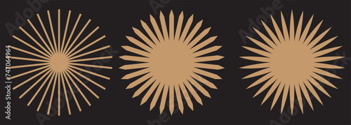Vintage sunburst collection. Bursting sun rays. Fireworks starburst logotype. Radial sunset beams. Sunburst vector rays set.