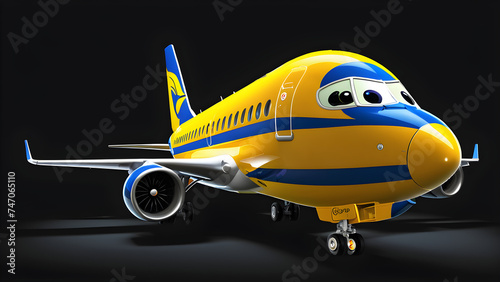 a cartoon character with a happy face and funny jet airways on a black background.