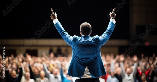 Professional speaker engaging audience at motivational seminar