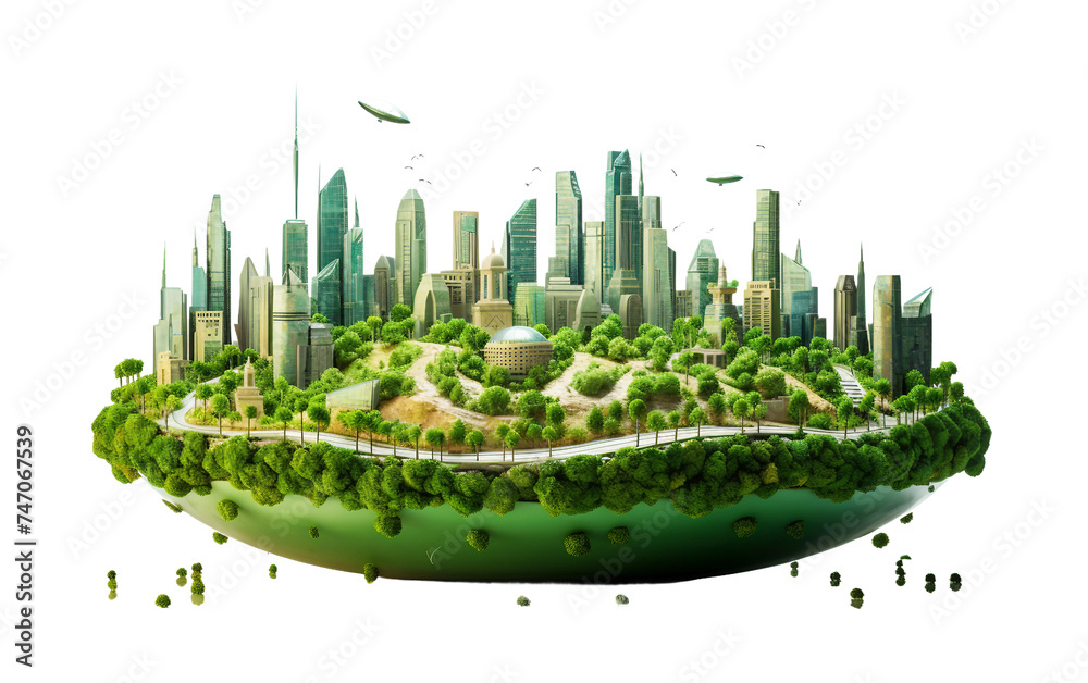 Earth Day Concept with Green Urban Environment Isolated on Transparent Background PNG.