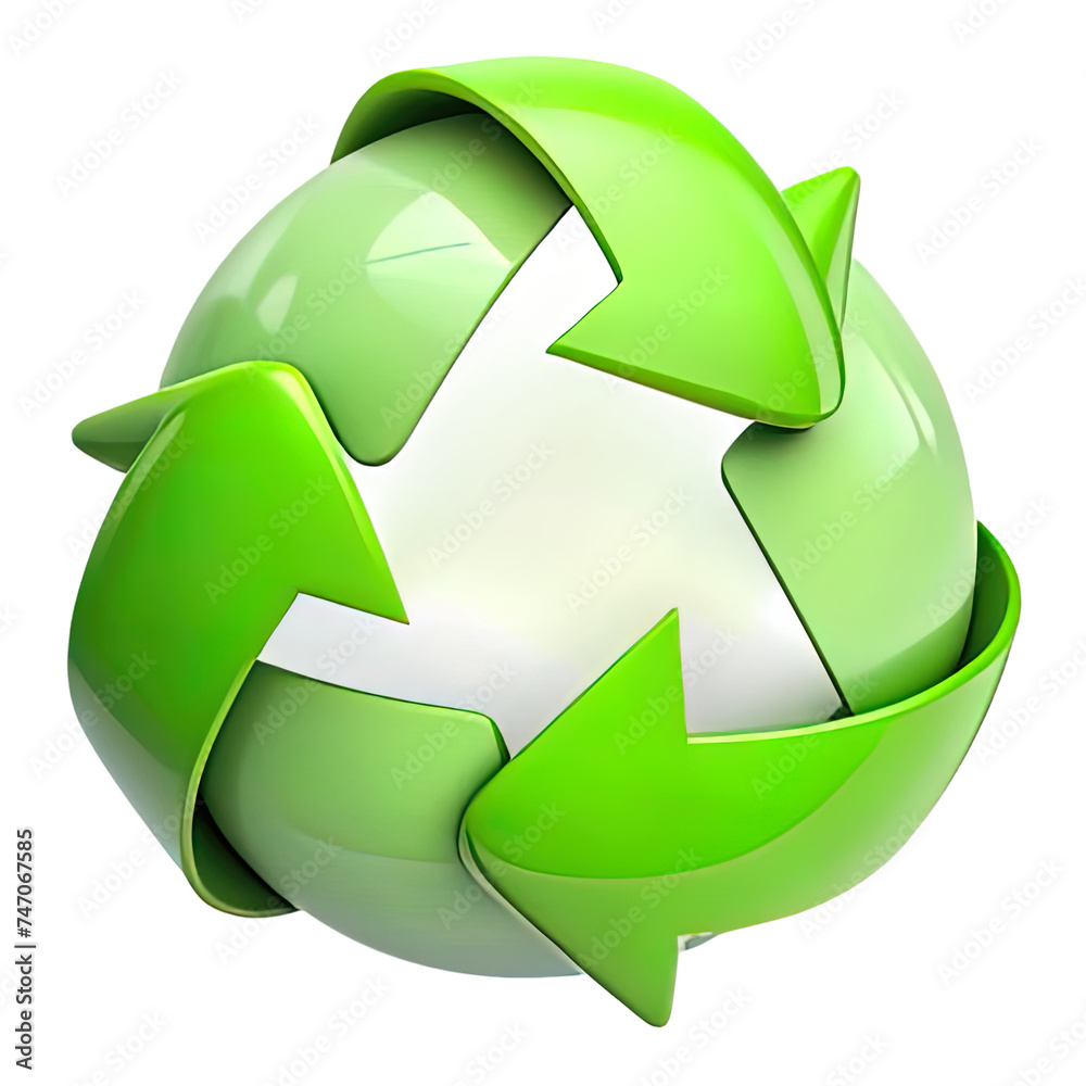 Obraz premium Recycled symbol, 3D render style, isolated on white or transparent background.