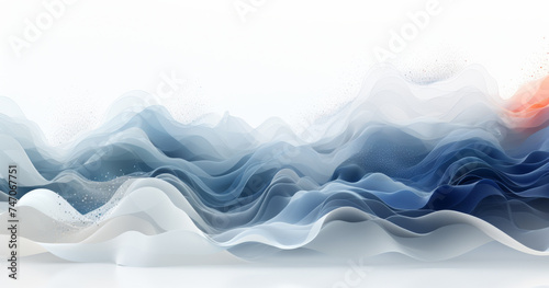 Wallpaper with digital waves in white and blue palette, generative AI © Olha