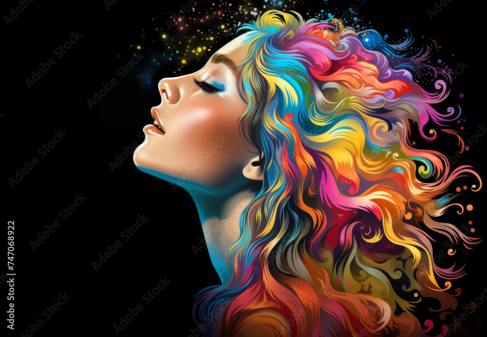 Portrait of a woman with vibrant colors, generative AI