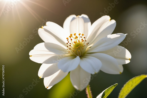 A close up of a white flower with a blurry background
