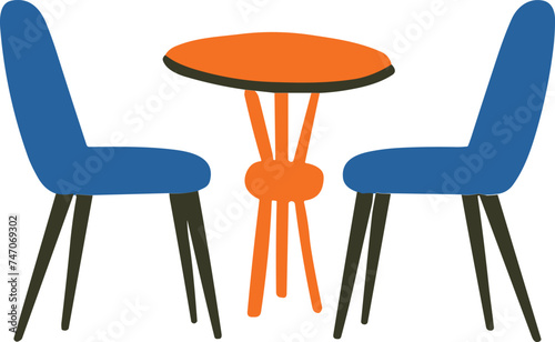 table and chairs flat style isolate on background