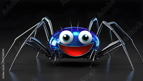 Spider cartoon. a cartoon character with a happy face and funny spider arachnid t technically an insect. spider on a black background