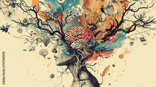 Mind map with a human head ...