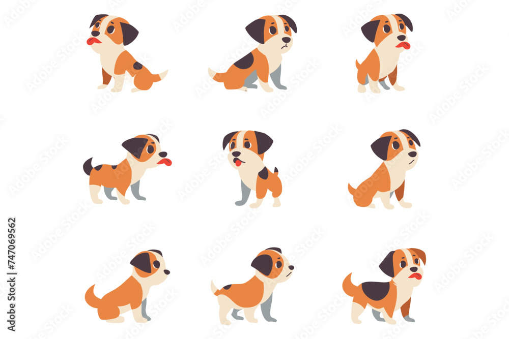 beagle dog collection flat style on background