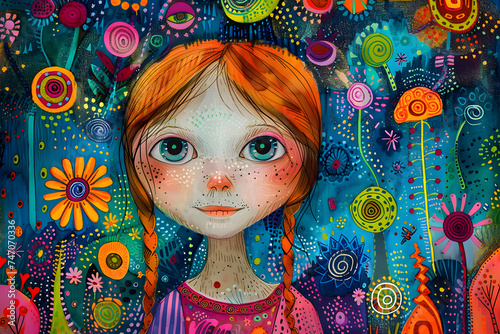 Expressive and Funny Young Woman. Colorful Illustration