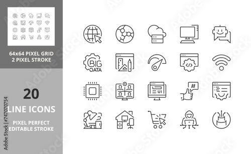 Line icons about internet. Editable vector stroke. 64 and 256 Pixel Perfect scalable to 128px...