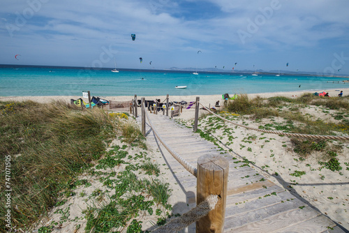 kitesurfing on Illete beachFormentera, Pitiusas Islands, Balearic Community, Spain photo