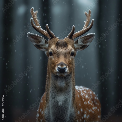 Portrait of a Snow-Kissed Deer