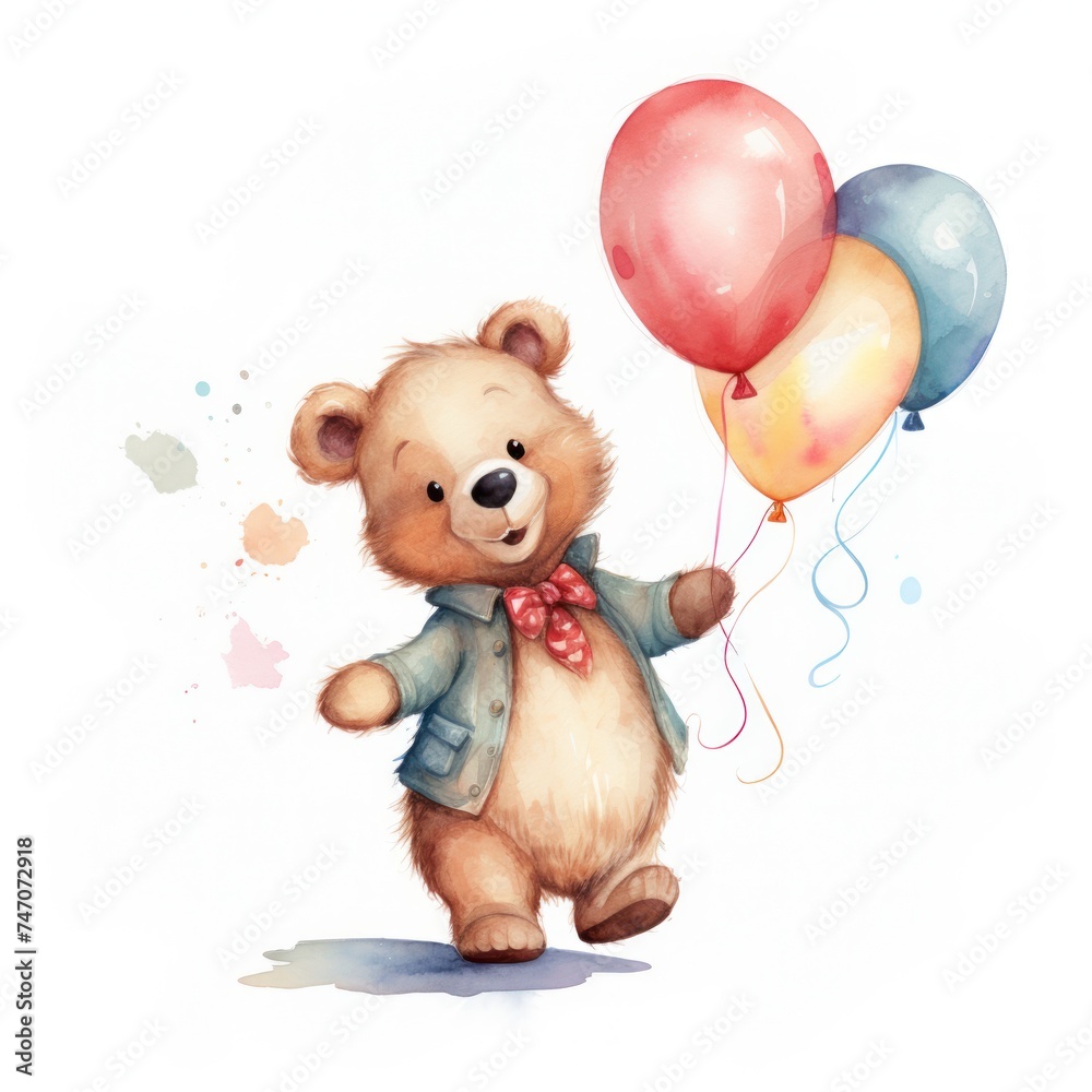 Teddy bear and happy birthday balloons. Boy Teddy Bear Hanging from a Balloons Teddy bear and happy birthday balloons. Boy Teddy Bear Hanging from a Balloons