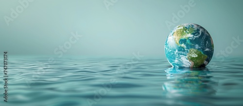 world water day concept with realistic globe floating on water banner with space for text