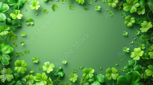 st patricks day concept with lush green clovers framing copy space on a vibrant background