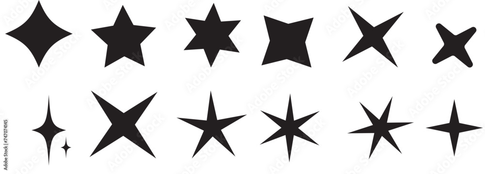 Sparkle vector icons. Shine symbol. Star sign collection.