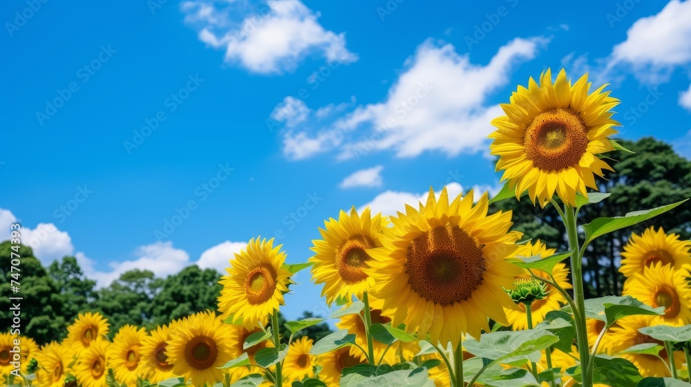 Vibrant sunflower field with golden blooms stretching to the horizon under the sun s path Vibrant sunflower field with golden blooms stretching to the horizon under the sun s path