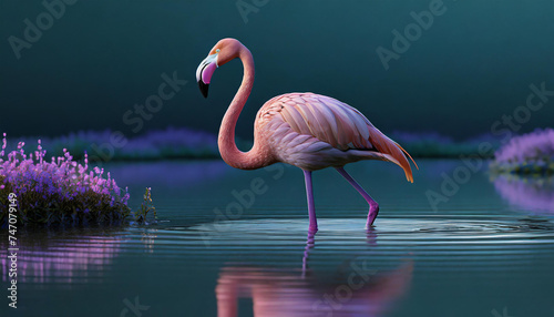 Flamingo Stand in The Water With Beautiful background Nature 4K Wallpaper 