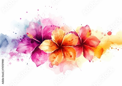 Colorful Watercolor Painting of Hawaiian Flowers