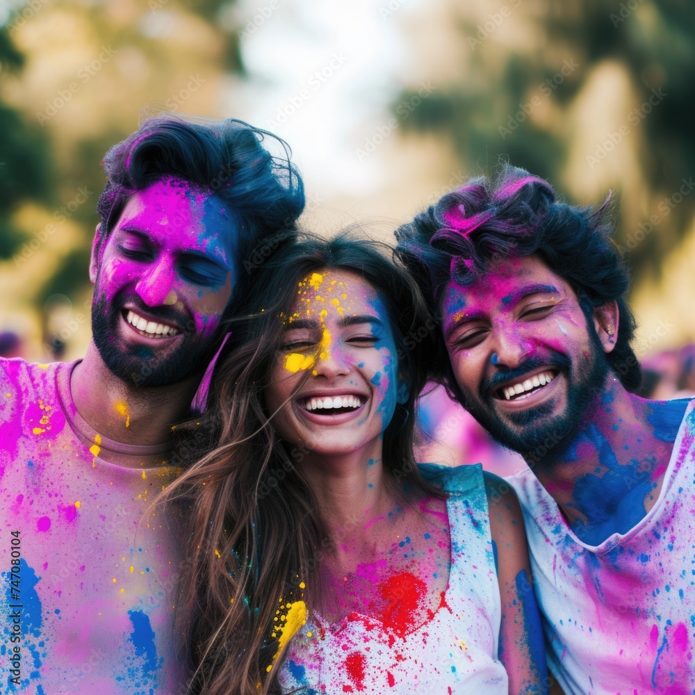 Fototapeta premium Colorful friends having a blast at a festival. Fictional Character Created By Generated By Generated AI.