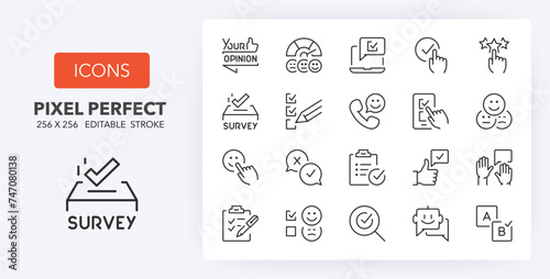 Satisfaction surveys, thin line icon set. Outline symbol collection. Editable vector stroke. 256x256 Pixel Perfect scalable to 128px, 64px... photo