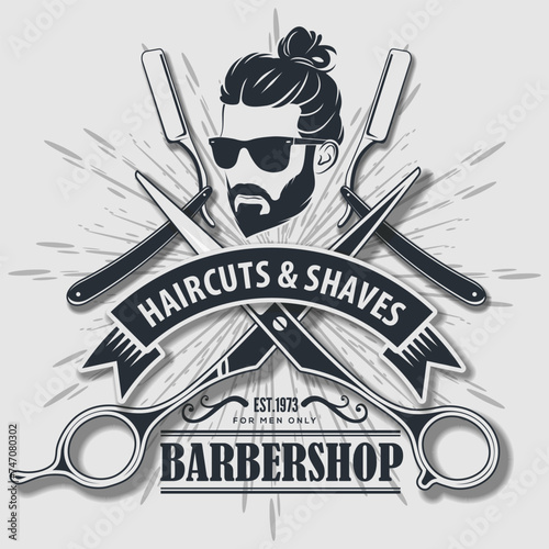 Barbershop poster, banner template with Bearded men. Vector illustration