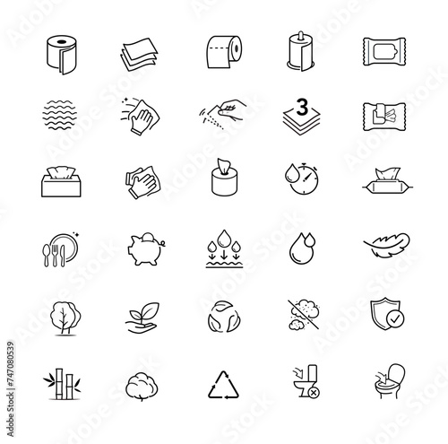 Set icons for toilet paper, napkins, wipes and other hygiene product. Vector illustration. Isolated on white background. It can be used in the adv, promo, package, etc. EPS10.