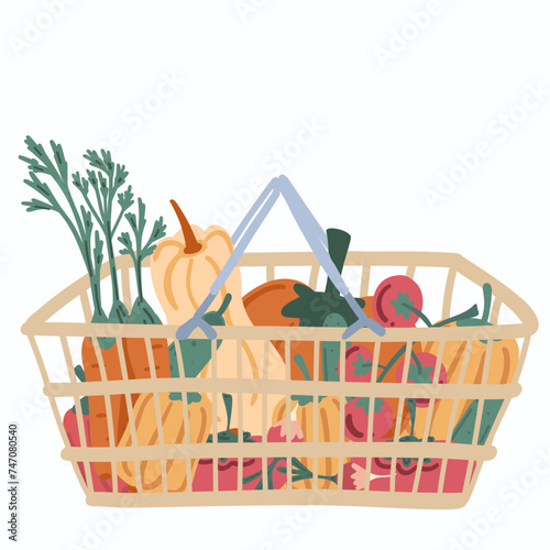 Basket shopper supermarket bag with vegetables