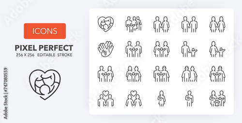Types of family structures, thin line icon set. Outline symbol collection. Editable vector stroke. 256x256 Pixel Perfect scalable to 128px, 64px... photo