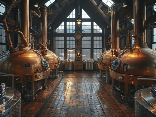 Brewing traditions with technology create rich aromas in beer factories, crafting flavors enjoyed globally. photo