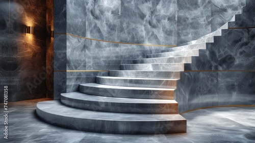 Luxurious Marble stairs with golden handrail
