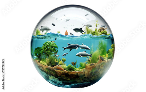 Globe Embraced by Clean Water and Marine Diversity Isolated on Transparent Background PNG. © Faizan