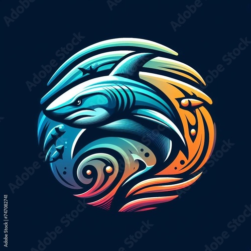 Shark line art logo gradient vector