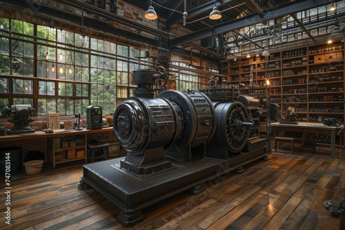 Preserved vintage industrial machinery in a museum setting pays homage to manufacturing heritage and industry roots.