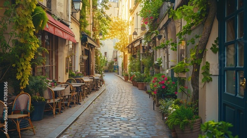 Charming Parisian neighborhood with iconic buildings and monuments.