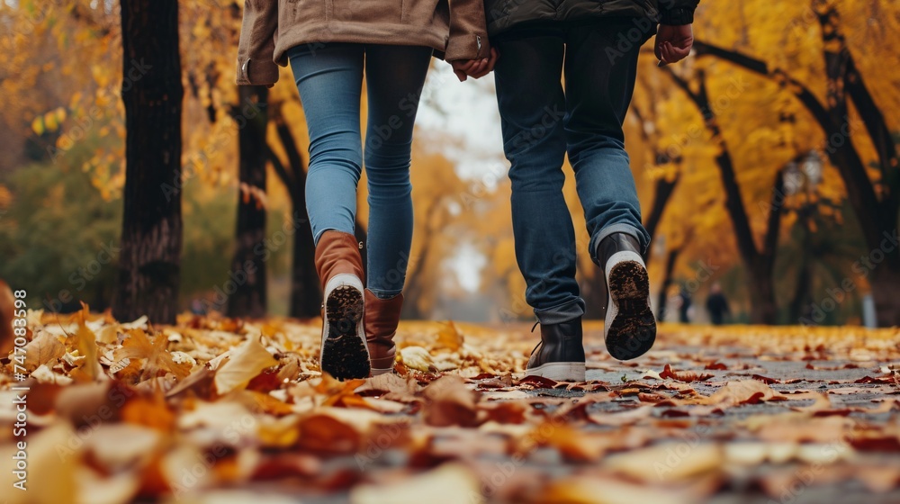 Snapshot of youthful pair strolling through autumnal park. Snapshot of youthful pair strolling through autumnal park.