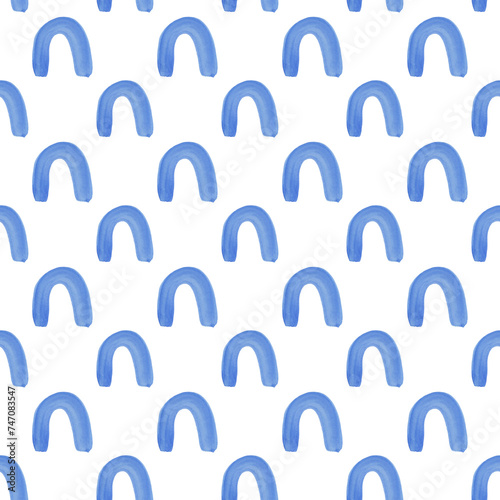 A pattern of simple bright watercolor illustrations of abstract blue ark elements . Hand-drawn.